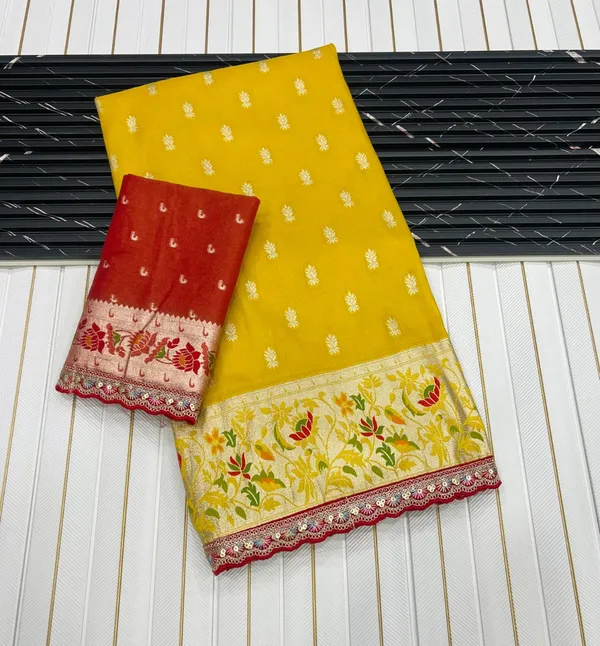 Mustard_Yellow_Meenakari_Paithani_Tissue_Silk_Saree_With_Rich_Zari_Pallu_&_Unstitched_Embroidered_Blouse