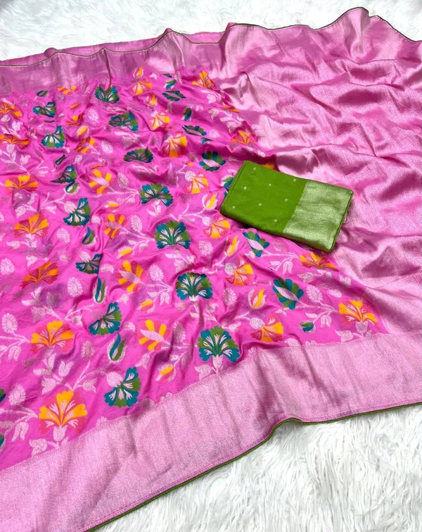 Rani_Pink_Meenakari_Jaal_Khadi_Crepe_Georgette_Saree_With_Scalloped_Border_And_Unstitched_Blouse