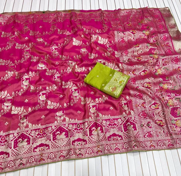 Rani_Pink_Swan_Motif_Tisu_Shimmer_Viscose_Silk_Saree_With_Rich_Pallu_Unstitched_Blouse