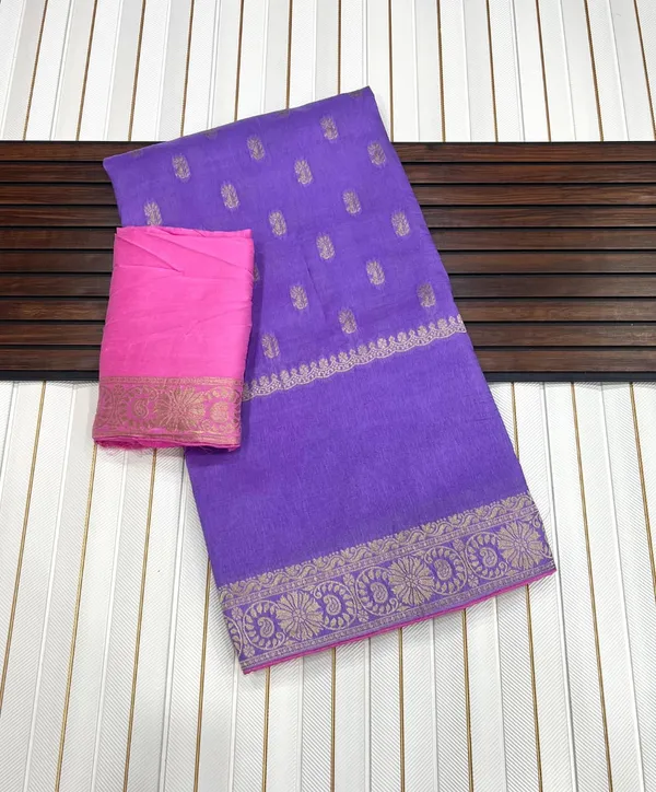 Royal_Purple_Antique_Butti_Russian_Georgette_Saree_With_Meenakari_Zari_Rich_Pallu_Unstitched_Blouse