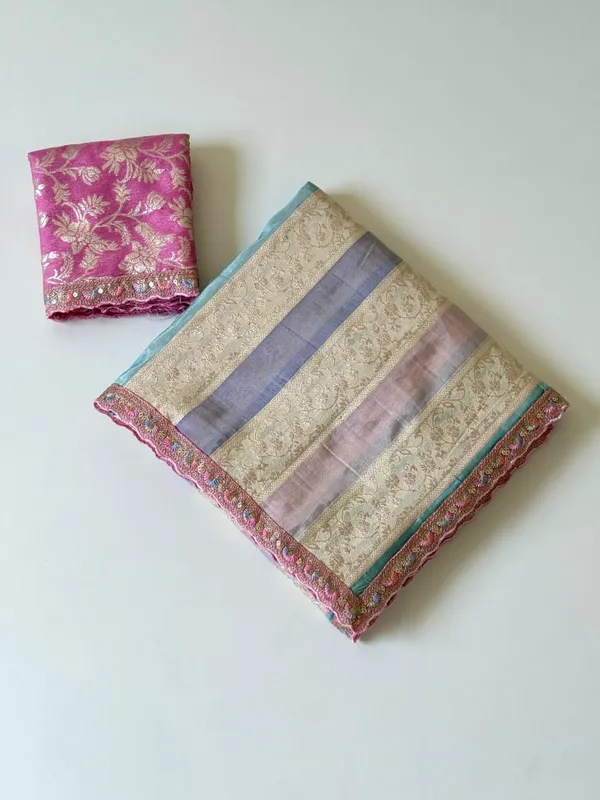 Pastel_Pink_Floral_Jacquard_Nylon_Viscose_Saree_With_Sequin_Lace_Border_And_Unstitched_Dola_Silk_Blouse