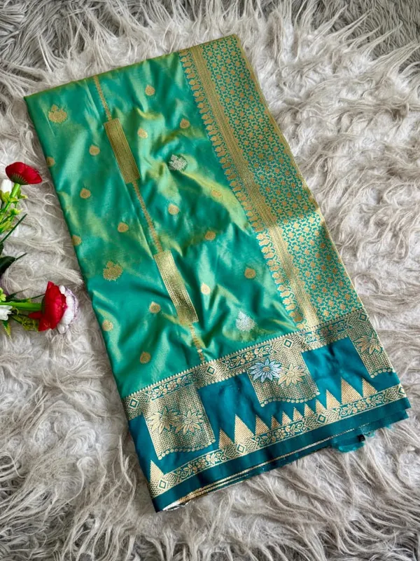 Sea_Green_Designer_Banarasi_Luxaria_Silk_Saree_With_Grand_Rich_Pallu_Unstitched_Brocade_Blouse