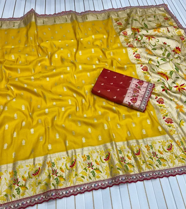 Mustard_Yellow_Meenakari_Paithani_Tissue_Silk_Saree_With_Rich_Zari_Pallu_&_Unstitched_Embroidered_Blouse