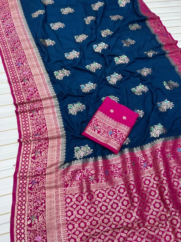 Navy_Blue_Floral_Meena_Khadi_Crepe_Georgette_Saree_With_Antique_Zari_Rich_Pallu_And_Unstitched_Blouse