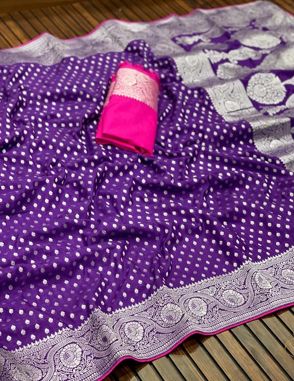 Royal_Purple_Silver_Zari_Jacquard_Khaddi_Crepe_Georgette_Saree_Rich_Pallu_With_Unstitched_Blouse