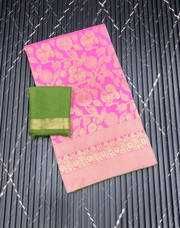 Rani_Pink_Floral_Zari_Khaddi_Crepe_Georgette_Saree_With_Rich_Woven_Pallu_Unstitched_Blouse