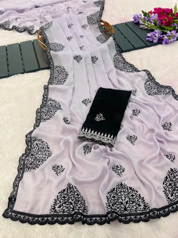 Lilac_Mandala_Art_Embroidered_Rangoli_Saree_With_Scallop_Border_Contrast_Blouse