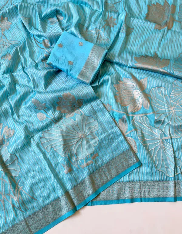 Sky_Blue_Jambo_Floral_Georgette_Saree_With_Silver_Golden_Jacquard_Weaving_Rich_Pallu_Unstitched_Blouse