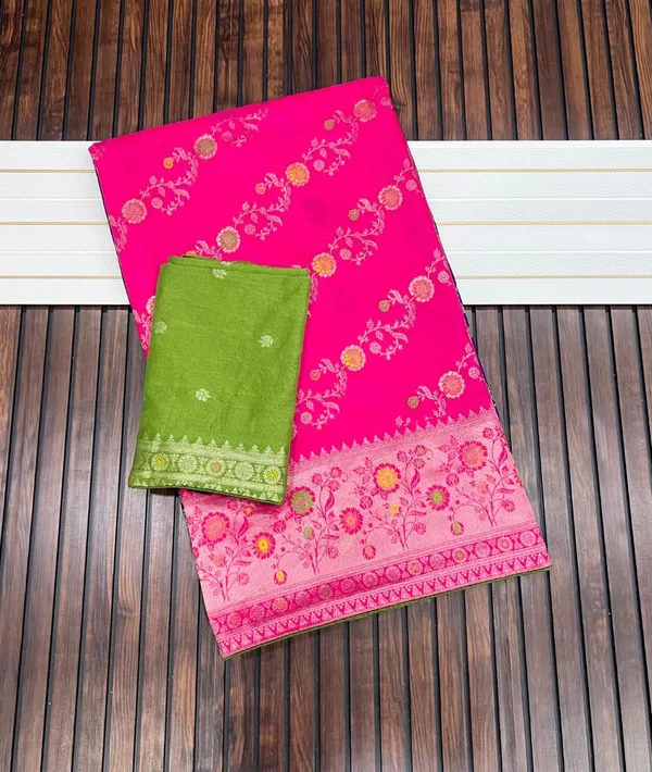 Rani_Pink_Meenakari_Floral_Paithani_Silk_Saree_Rich_Zari_Weaving_With_Unstitched_Blouse