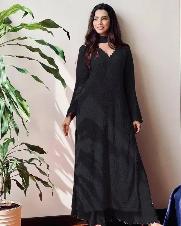 Black_Georgette_Chikankari_Embroidery_Kurta_With_Pant_Dupatta_For_Women