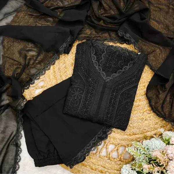 Black_Georgette_Chikankari_Embroidery_Kurta_With_Pant_Dupatta_For_Women
