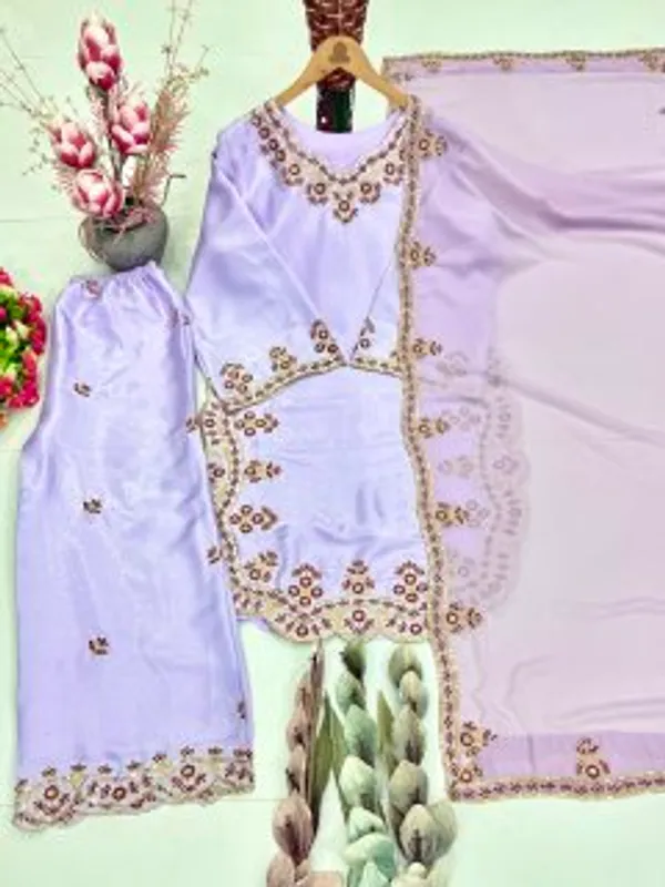 Premium_Lavender_Roman_Glass_Embroidered_Kurta_Palazzo_Dupatta_Set_For_Women