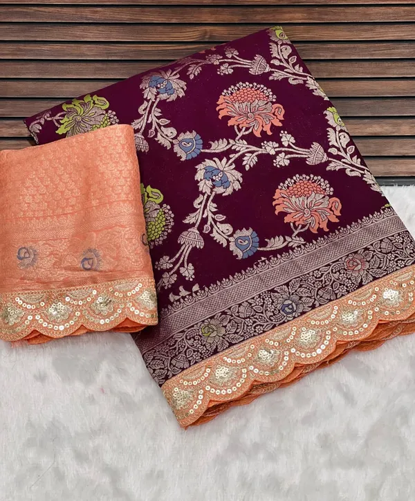 Wine_Purple_Floral_Meenakari_Khaddi_Crepe_Georgette_Saree_With_Rich_Pallu_Unstitched_Blouse