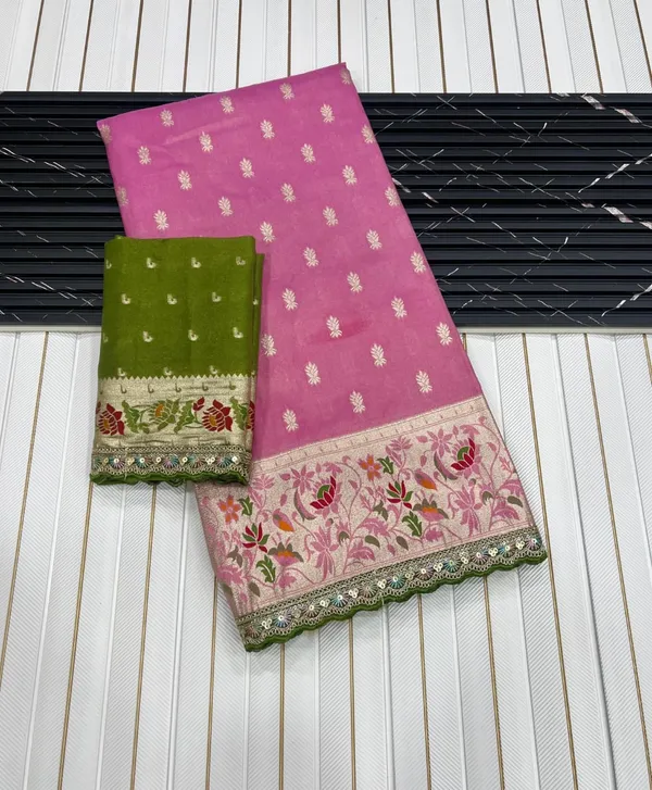 Baby_Pink_Meenakari_Paithani_Tissue_Silk_Saree_With_Rich_Zari_Pallu_&_Unstitched_Embroidered_Blouse
