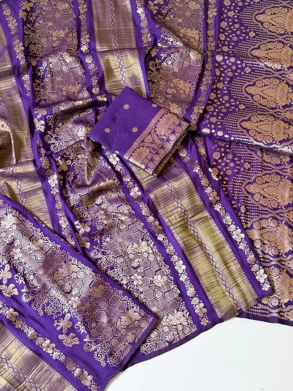 Royal_Purple_Floral_Jari_Weaving_Chinya_Tisu_Silk_Saree_With_Geometric_Rich_Pallu_And_Unstitched_Blouse