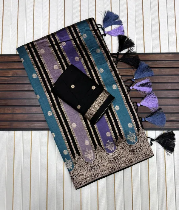 Midnight_Blue_Jari_Jacquard_Viscose_Khaddi_Crepe_Georgette_Saree_With_Tassel_Rich_Pallu_Unstitched_Blouse