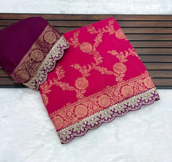 Rani_Pink_Floral_Jacquard_Khadi_Crepe_Georgette_Saree_With_Sequins_Cutwork_Lace_Unstitched_Blouse