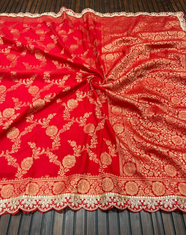 Crimson_Red_Floral_Brocade_Khadi_Crepe_Georgette_Saree_With_Sequins_Cutwork_Lace_Unstitched_Blouse