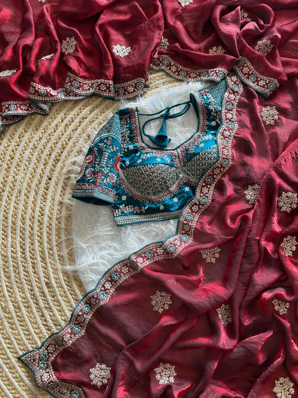 Maroon_Sequins_Embroidered_Fendy_Satin_Designer_Saree_With_Stitched_Blouse