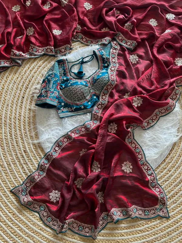 Maroon_Sequins_Embroidered_Fendy_Satin_Designer_Saree_With_Stitched_Blouse