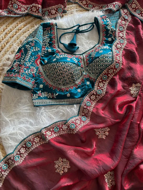 Maroon_Sequins_Embroidered_Fendy_Satin_Designer_Saree_With_Stitched_Blouse
