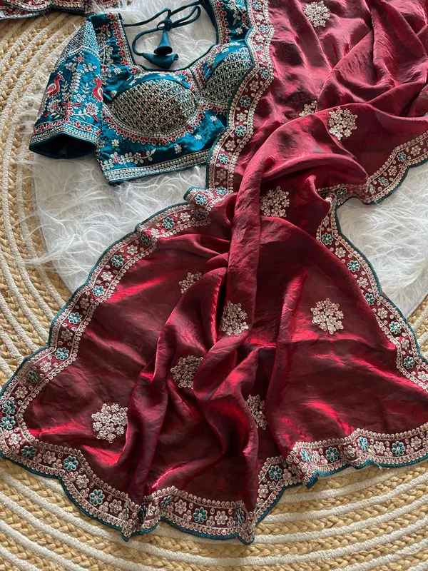 Maroon_Sequins_Embroidered_Fendy_Satin_Designer_Saree_With_Stitched_Blouse