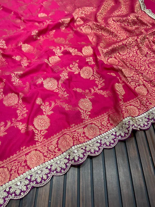 Rani_Pink_Floral_Jacquard_Khadi_Crepe_Georgette_Saree_With_Sequins_Cutwork_Lace_Unstitched_Blouse