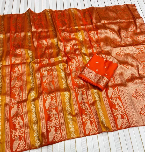 Burnt_Orange_Peacock_Motif_Chinya_Tisu_Silk_Saree_With_Rich_Jacquard_Pallu_And_Unstitched_Blouse