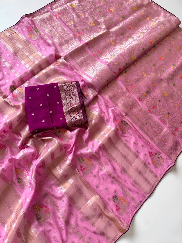 Baby_Pink_Floral_Minakari_Chinya_Tissue_Viscose_Crepe_Silk_Saree_With_Rich_Pallu_Unstitched_Contrast_Blouse