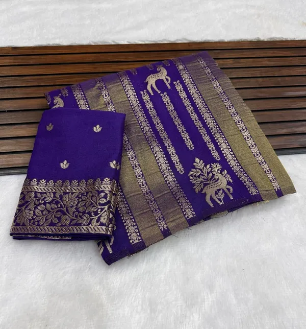 Royal_Purple_Deer_Motif_Khaddi_Crepe_Georgette_Saree_With_Jacquard_Zari_Weaving_And_Unstitched_Blouse