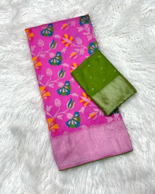 Rani_Pink_Meenakari_Jaal_Khadi_Crepe_Georgette_Saree_With_Scalloped_Border_And_Unstitched_Blouse