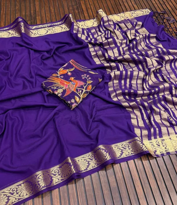 Purple_Khaddi_Crepe_Georgette_Saree_With_Zari_Jacquard_Border_And_Dual_Embroidered_Unstitched_Blouse