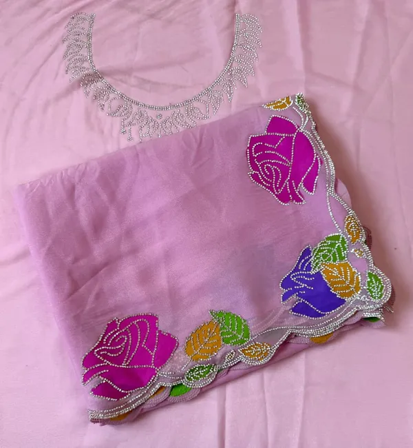 Baby_Pink_Rose_Diamond_Cutwork_Star_Georgette_Saree_With_Designer_Border_Unstitched_Blouse