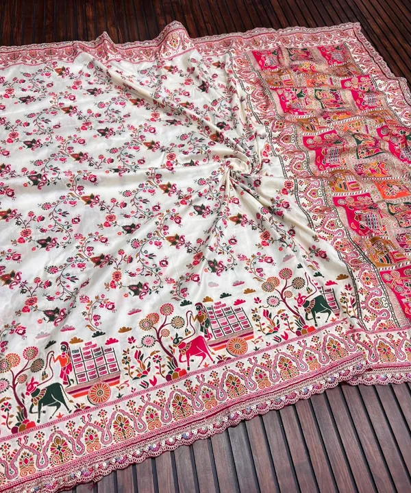 Rani_Pink_Kashmiri_Rajwadi_Pashmina_Silk_Saree_With_Heavy_Zari_Border_Unstitched_Blouse