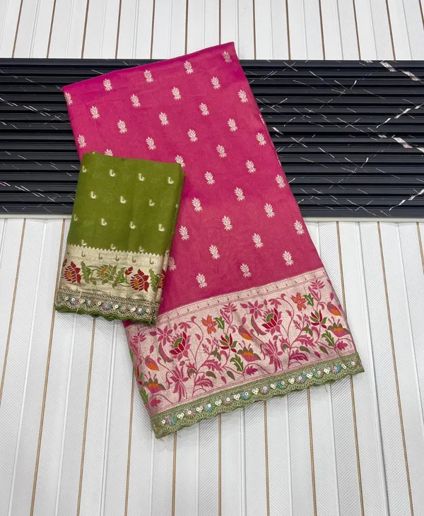 Rani_Pink_Meenakari_Paithani_Tissue_Silk_Saree_With_Rich_Zari_Pallu_&_Unstitched_Embroidered_Blouse