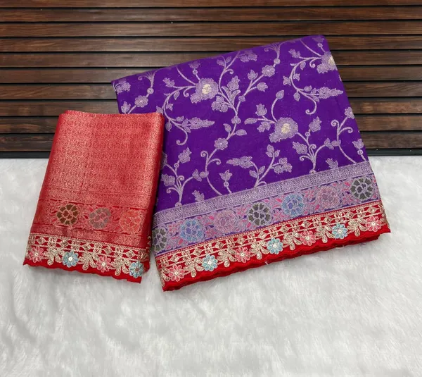 Purple_Meenakari_Woven_Khaddi_Crepe_Georgette_Saree_With_Contrast_Embroidered_Unstitched_Blouse