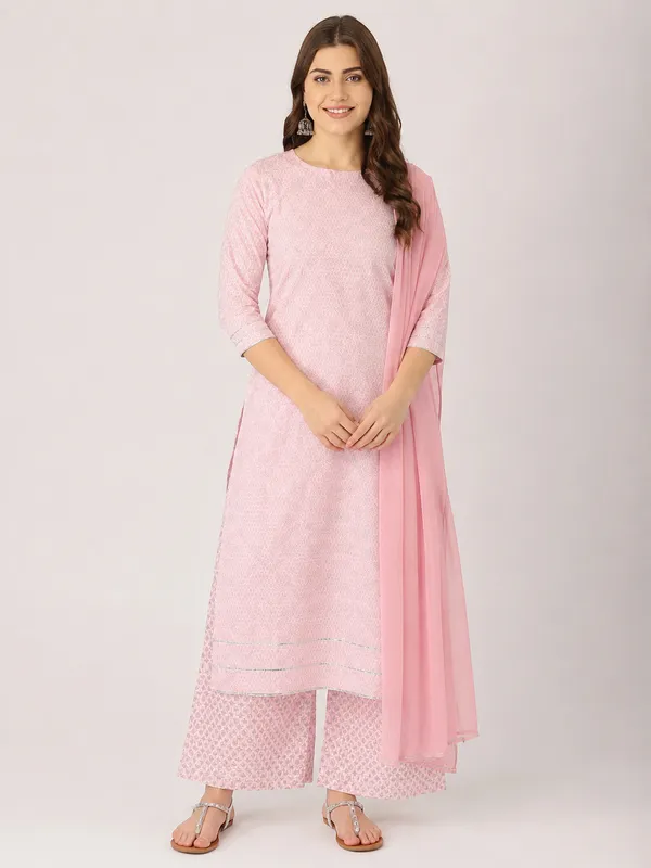 Pink_Floral_Printed_Muslin_Cotton_Straight_Kurta_Set_With_Palazzos_&_Mul_Cotton_Dupatta