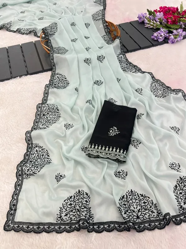 Pista_Green_Mandala_Art_Rangoli_Saree_With_Scallop_Border_Contrast_Unstitched_Blouse