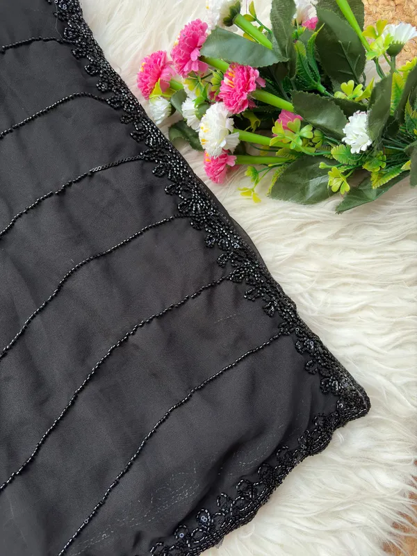 Premium_Black_Beaded_Pure_Fox_Georgette_Designer_Saree_With_Cutwork_Border_&_Unstitched_Blouse