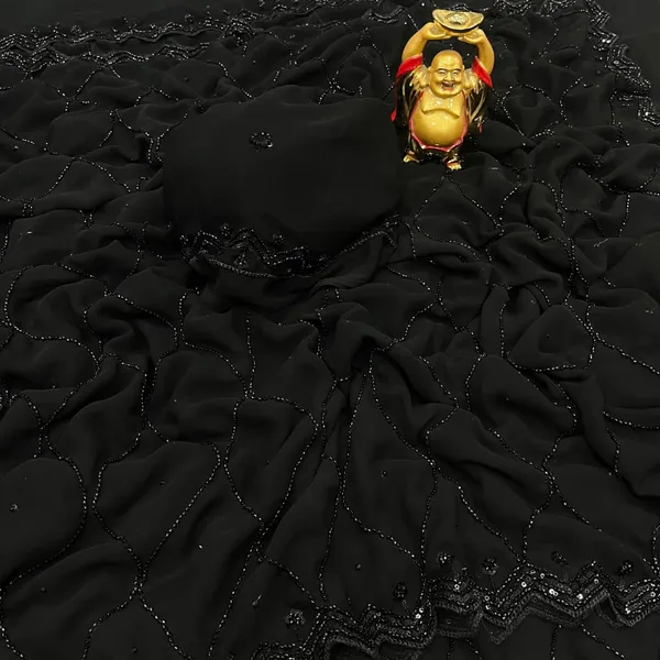 Premium_Black_Original_Beads_Work_Pure_Fox_Georgette_Designer_Saree_With_Heavy_Fancy_Unstitched_Blouse