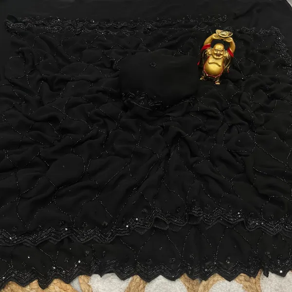 Premium_Black_Original_Beads_Work_Pure_Fox_Georgette_Designer_Saree_With_Heavy_Fancy_Unstitched_Blouse