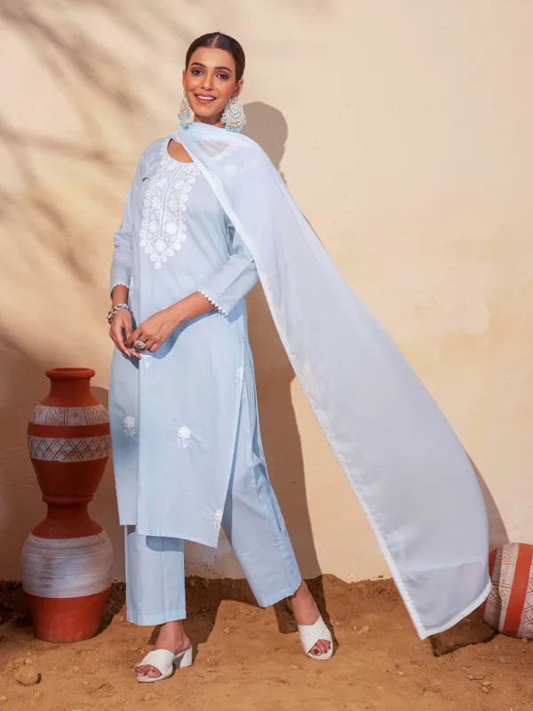 Pure_Cotton_Embroidered_Sky_Straight_Kurta_with_Pant_and_Dupatta_Sets