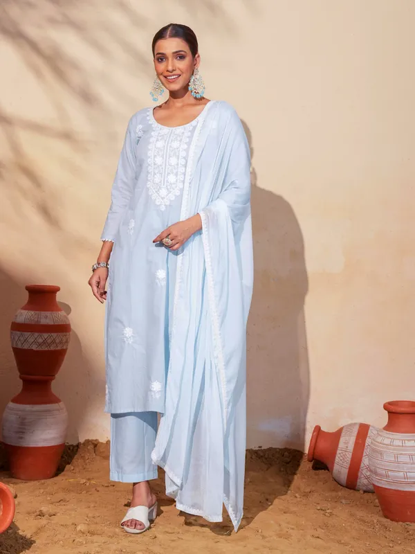 Pure_Cotton_Embroidered_Sky_Straight_Kurta_with_Pant_and_Dupatta_Sets