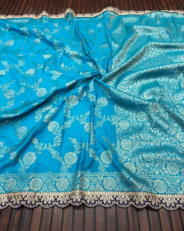 Turquoise_Blue_Floral_Jacquard_Khadi_Crepe_Georgette_Saree_With_Sequins_Cutwork_Lace_Unstitched_Blouse