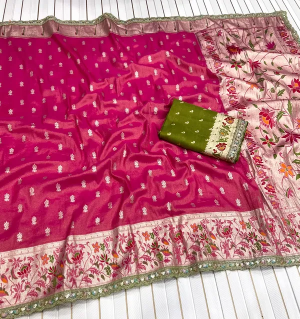 Rani_Pink_Meenakari_Paithani_Tissue_Silk_Saree_With_Rich_Zari_Pallu_&_Unstitched_Embroidered_Blouse