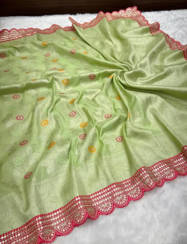 Pista_Green_Meenakari_Jacquard_Khadi_Crepe_Georgette_Saree_With_Sequins_Cutwork_Border_Unstitched_Blouse