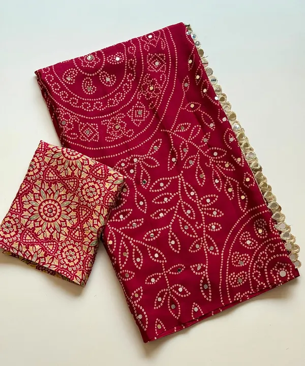 Fuchsia_Bandhani_Mirror_Work_Crepe_Silk_Saree_With_Embellished_Designer_Pallu_Unstitched_Blouse