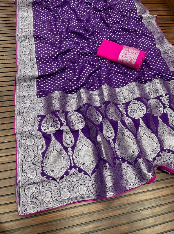 Royal_Purple_Silver_Zari_Jacquard_Khaddi_Crepe_Georgette_Saree_Rich_Pallu_With_Unstitched_Blouse