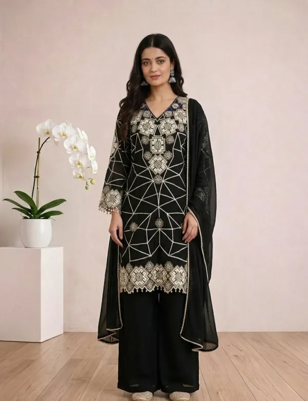 Black_Georgette_Embroidery_Kurta_Palazzo_Set_With_Dupatta_For_Women