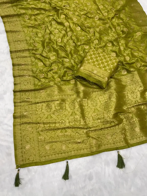 Olive_Green_Floral_Jaal_Banarasi_Dola_Silk_Saree_With_Antique_Zari_Grand_Pallu_Unstitched_Blouse